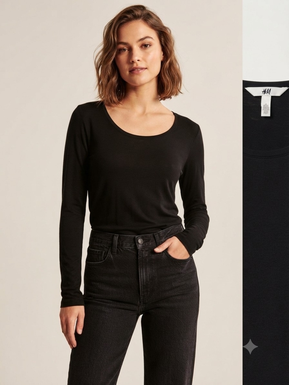 Mind Code Black Scoop Neck Long-Sleeve Tee